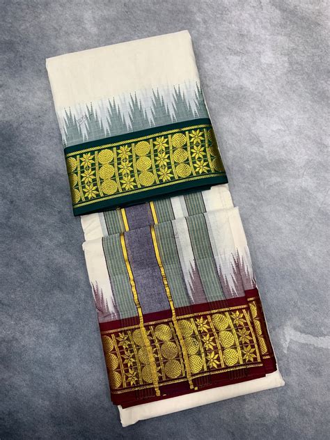 10x6 Korvai Cotton Dhoti Half White Colour – Kumaran Silk