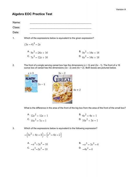 Algebra EOC Practice Test