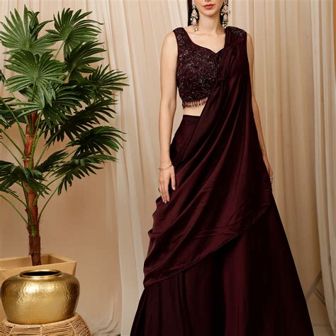 Wine Color Lehenga And Blouse With Attached Dupatta – Laalzari