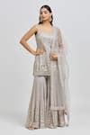 Buy Grey Georgette, Net Sequins Scoop Neck Floral Embroidered Kurta ...