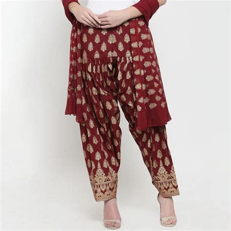 Women Maroon & Gold-Coloured Foil Print Salwar & Dupatta Set