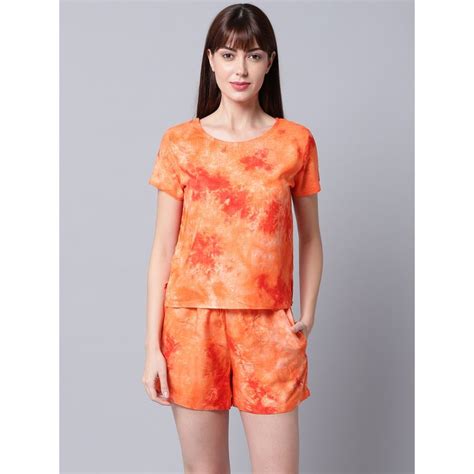 Buy AOBA Womens Orange Tie & Dye Night Suit (Set of 2) Online