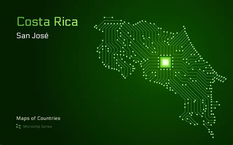 Costa Rica Map with a capital of San Jose Shown in a Microchip Pattern with processor. E ...