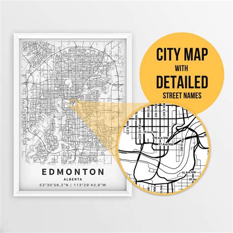 Printable Map of Edmonton, Alberta, Canada With Street Names - Instant Download  City Map ...