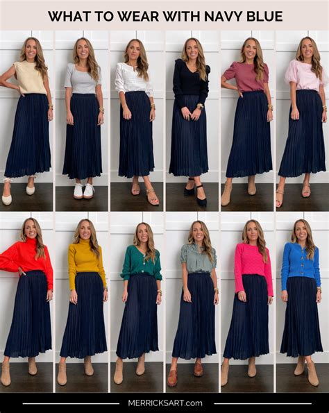 What Colors to Wear With Navy Blue - Merrick's Art | Blue skirt outfits ...