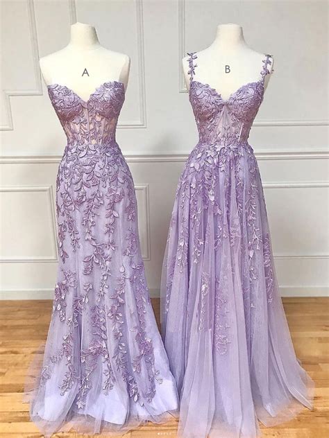 Purple Lace Long Prom Dress, Purple Lace Long Graduation Dresses – dresstby
