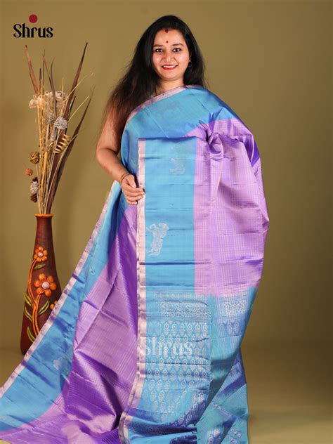 Buy Lavender & Blue Checked Soft Silk Saree | Sarees for wedding