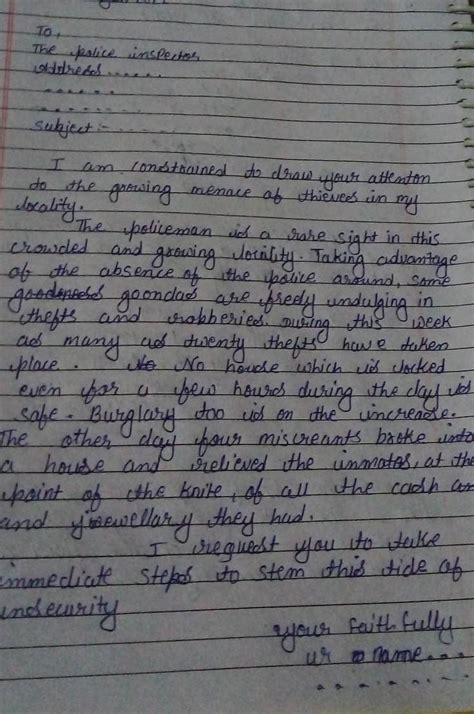 * Write a letter to the police insepecter of your locality brining to ...