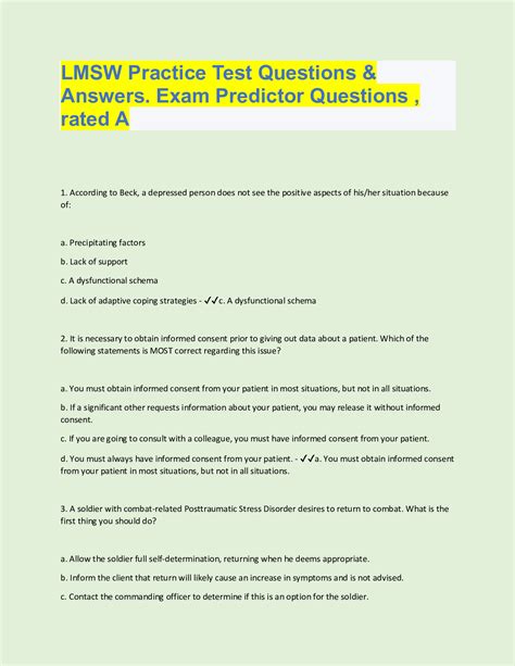 LMSW Practice Test Questions (Answered 100%) - Scholarfriends