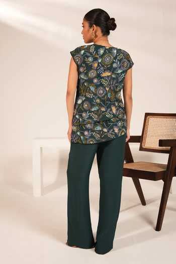 Buy Green Viscose Crepe Printed And Hand Embroidered Lucy Thread Top ...