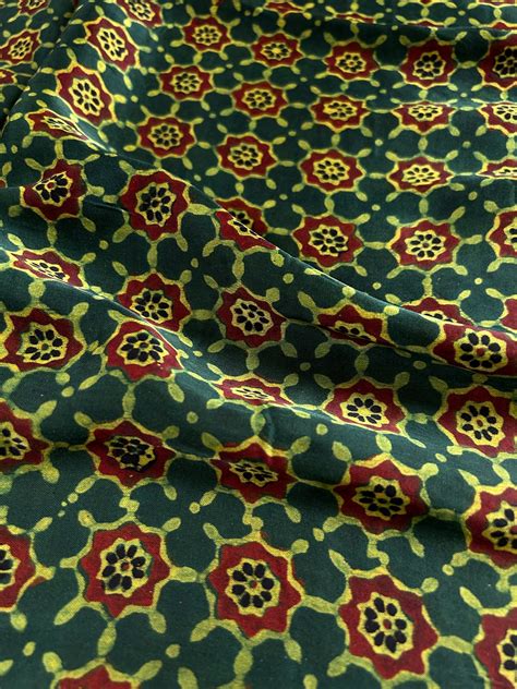 GREEN Star Handblock Printed Ajrakh Modal Silk Fabric – MYPOSHAAKH