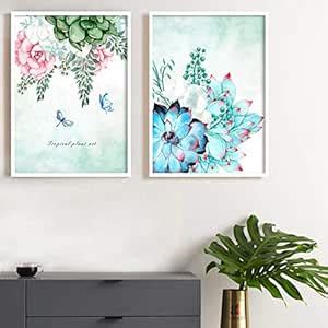 PAINTINGMANTRA Floral Theme Set of 2 Framed Canvas Art Print, Painting ...