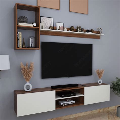 homeeasy Engineering Wood Wall-Mount TV Entertainment Unit with Shelves ...