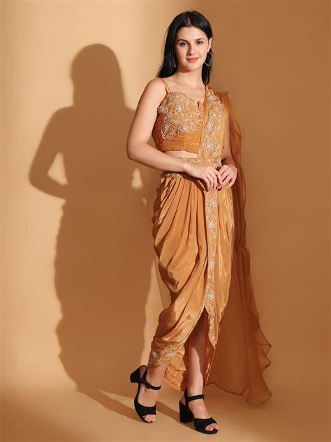 Embroidered Co-ord set with Long Shrug - Pastel Orange – Charkha Tales