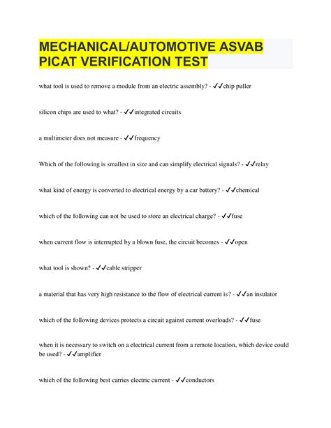MECHANICAL/AUTOMOTIVE ASVAB PICAT VERIFICATION TEST – Scholarfriends ...