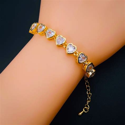 Bezel Set Heart Love Cubic Zirconia 18K Gold Necklace Bracelet Combo S ...