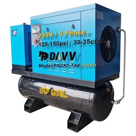 Buy 208-230V 3-Phase Total Rotary Screw Air Compressor With ASME Tank ...