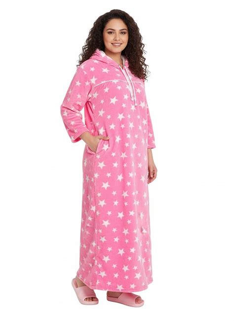 Buy E - Ezra Winter Wear Woolen Nighty Dress With hoodies pink Nighty ...