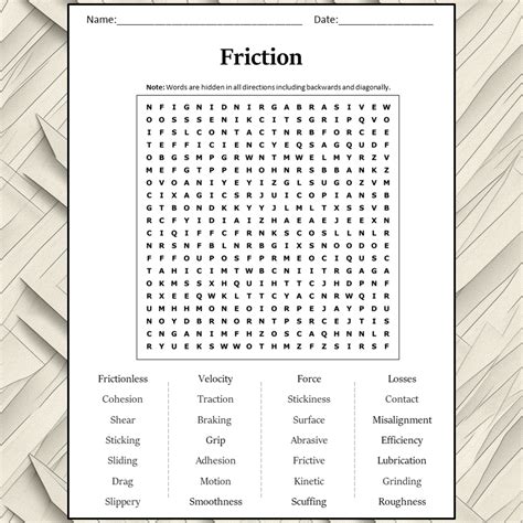 Friction Word Search Puzzle Worksheet Activity PDF – PrintableBazaar