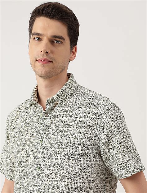 Buy Linen Blend Printed Spread Collar Shirt at Marks & Spencer