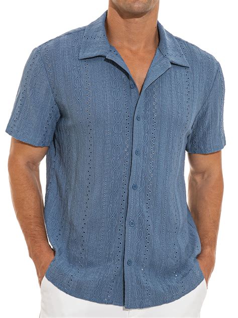 Iceglad Men's Short Sleeve Casual Button Down Shirt Hollow Out Mesh ...