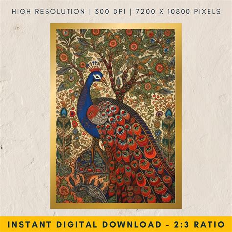Buy Vibrant Madhubani Painting Peacock Wall Art, Indian Folk Art ...