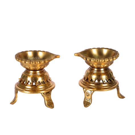 Buy Unique Lotus Petal Base Pure Fine Brass Diya with Stand - Budhshiv.com