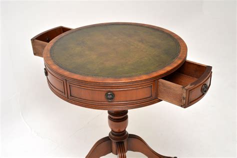 Antique Leather Top Drum Table For Sale at 1stDibs