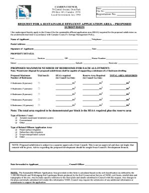 Fillable Online REQUEST FOR A SUSTAINABLE EFFLUENT APPLICATION AREA ...