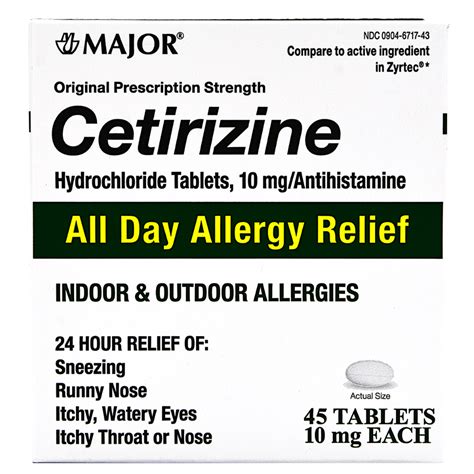 Relieve Indoor and Outdoor Allergies with Major Original Prescription Strength Cetirizine ...
