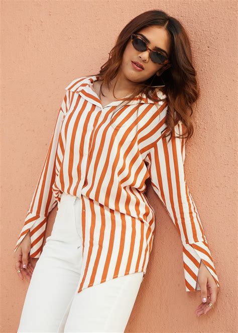 Get Orange And White High And Low Shirt at ₹ 1399 | LBB Shop
