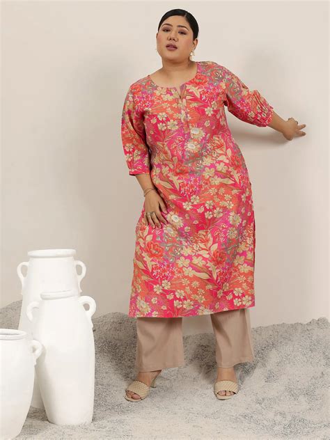 Buy Plus Size Peach Printed Silk Blend Straight Kurta Online at Rs.799 ...