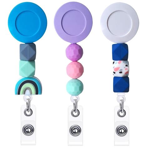 3PC Silicone Bead Retractable Badge Holders for Nurse & Teacher | Cute ...