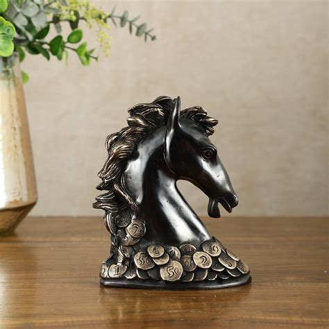 Feng Shui Lucky Black Horse Head with Coins Showpiece – Budhshiv.com