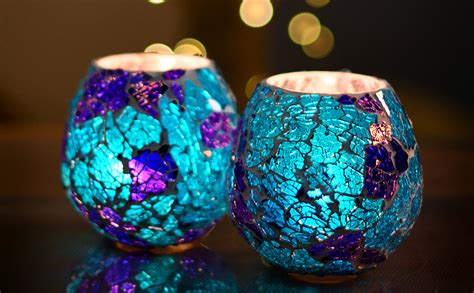 Buy Homesake Tealight Candle Holders for Home Decor, Mosaic Glass ...
