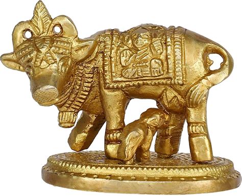 Buy GURU JEE™ Brass Decor Holy Cow Calf Statue Nandi Murti Kamadhenu ...