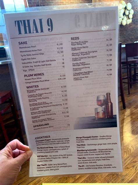 Menu at Thai 9 restaurant, Dayton