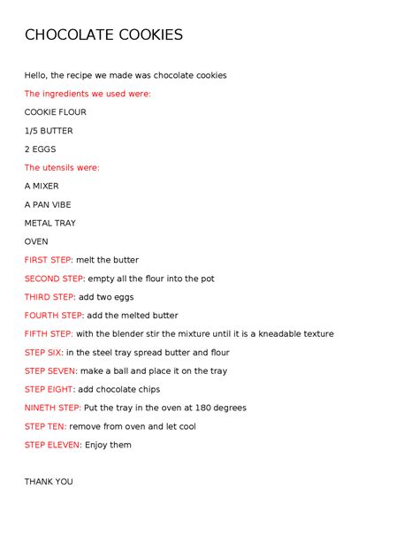 RESETA DE GALLETAS DE CHOCOLATE | Apuntes de Inglés | Docsity