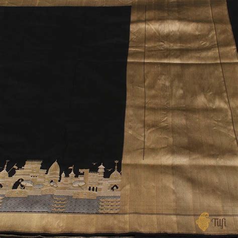 'Kashi' Black Pure Katan Silk Banarasi Handloom Saree - Tilfi