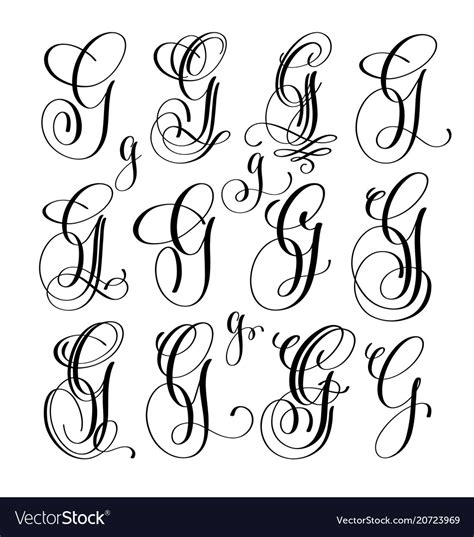 Calligraphy lettering script font g set hand Vector Image