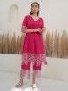 Buy Fuchsia Lace Cambric Cotton Gathered Kurta with Palazzo- Set of 2 ...