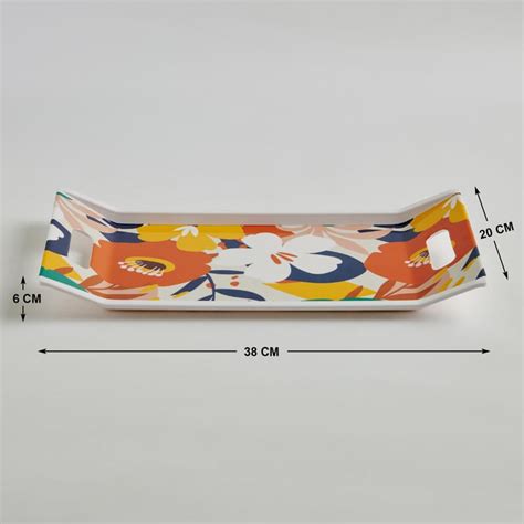 Buy Meadowas Orange Floral Printed Rectangular Melamine Serving Tray ...