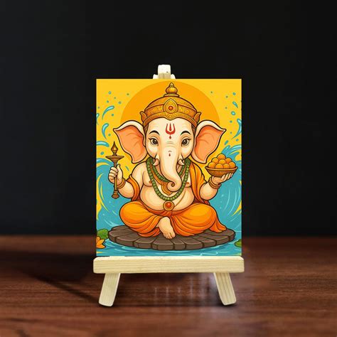 Cute Ganpati Wood Print With Easel Stand – ChitraChaya