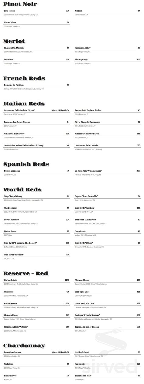 Church and Union Charlotte menu in Charlotte, North Carolina, USA