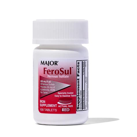 Major Ferosul Ferrous Sulfate 325mg Tablets With 65mg Of Elemental ...