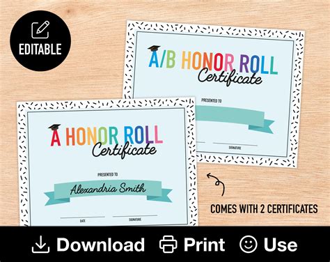 Editable Honor Roll Certificates: A & A/B Printable Class Awards ...