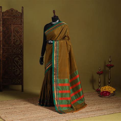 Brown Mercerized Cotton Ilkal Saree with Border