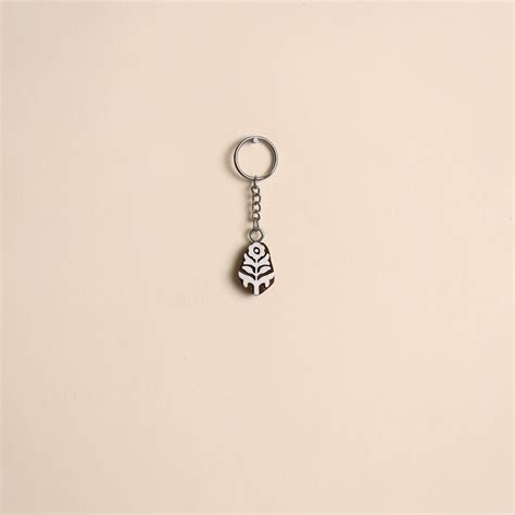 Brown Hand Carved Sheesham Wood Block Keychain