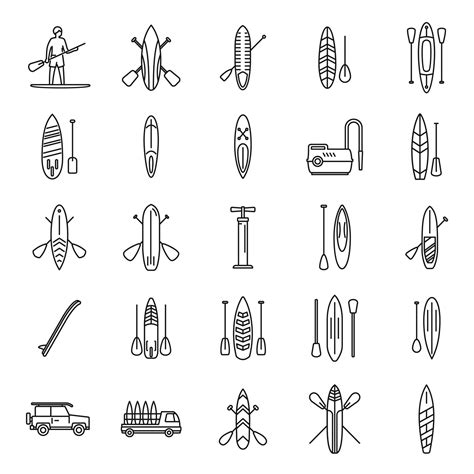 Sup surfing icons set outline vector. Surf board 8624335 Vector Art at ...