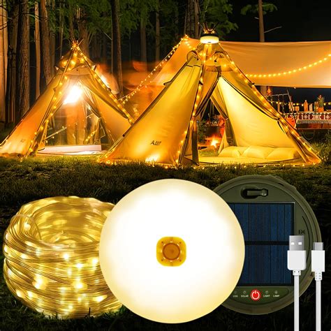 Almaxi Stowable String Lights 39FT/12M 120LED, Solar Camping Lights ...